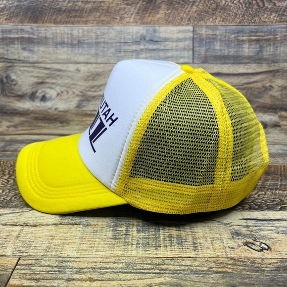 Utah Jazz Mens Trucker Hat Yellow Snapback 1979 Retro Logo Basketball Cap - Picture 4 of 8